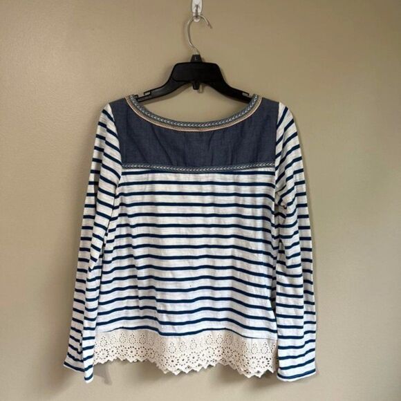 Little Yellow Button medium blue and white striped top - Picture 5 of 6